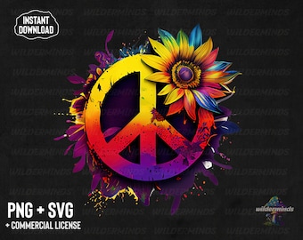 Hippie Sunflower Peace Sign: Colorful PNG SVG Download