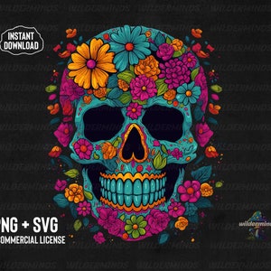 Sugar Skull Day of the Dead PNG Digital Download for Sublimation | Sugar Skull Clipart | Instant Download Sugar Skull Graphic | Skull SVG