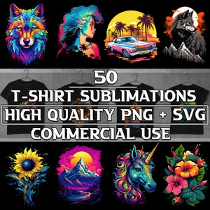 50 High Quality Unique T Shirt Design Sublimation Bundle, Vibrant and Colorful TShirt Design Download for Men, Woman, kids, Commercial Use