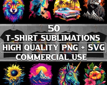 50 Vibrant T-Shirt Designs: Sublimation Bundle (PNG, SVG, Commercial Use)