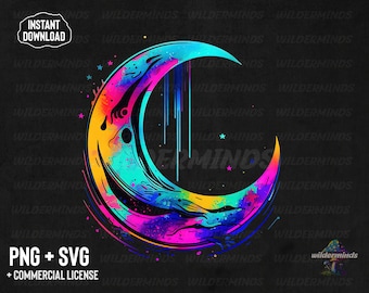 Luna colorida y psicodélica PNG: Clipart de arte de grafiti (Descarga digital)