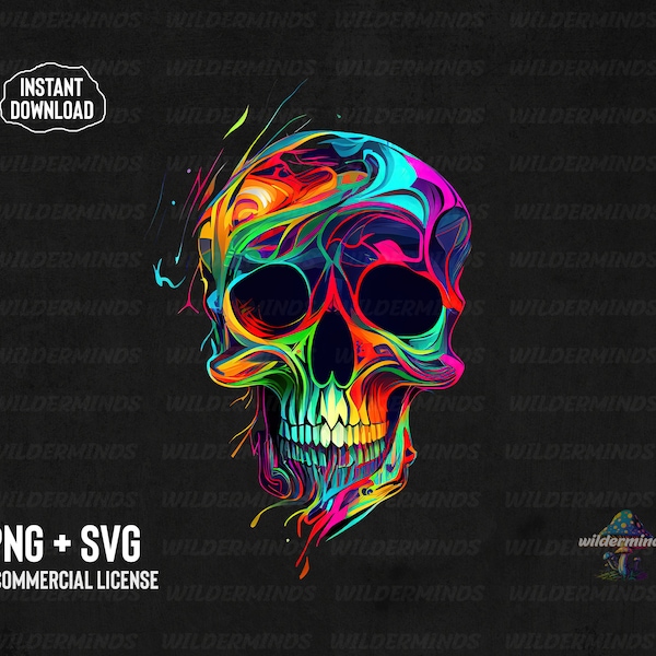 Trippy Skull Design With Transparent Background For printing on T-Shirts, Stickers, Posters. PNG Digital Download/Digital Art Print