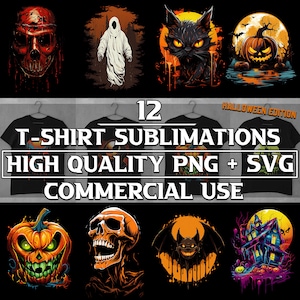 Halloween T Shirt Bundle Télécharger 12 incroyables modèles de t-shirts d’horreur PNG + SVG, utilisation commerciale incluse, Halloween Tshirt Sublimation Bundle