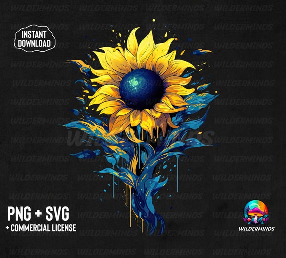 Blue and Yellow Sunflower: T-Shirt Sublimation PNG SVG (Commercial Use)