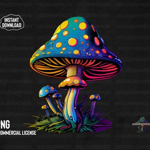 Trippy Mushroom Design With Transparent Background For printing on T-Shirts, Stickers, Posters. PNG Digital Download/Digital Art Print