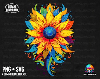 Bunte Sonnenblume T-Shirt Design: PNG SVG Digital Download
