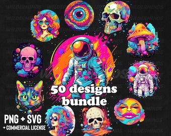 Trippy Art SVG Bundle: Psychedelic PNG Designs (Commercial Use)