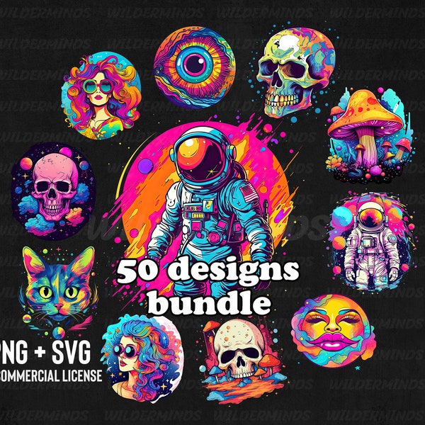 Trippy Sublimation Bundle, Psychedelic SVG Bundle, Trippy T Shirt Design PNG, Art psychédélique, Utilisation commerciale, Champignons magiques PNG, Trippy