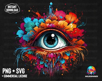 Ojo surrealista colorido PNG: Diseño de camiseta, sublimación (descarga digital)