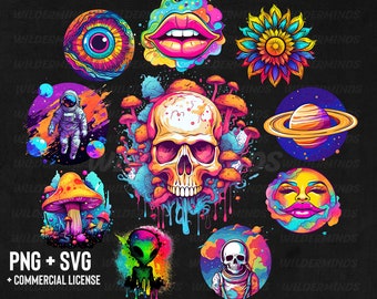 Psychedelic SVG Sublimation Bundle, Psychedelic png decor, Trippy Art, Psychedelic Art, Sublimation PNG, t shirt bundle, shirt design trippy