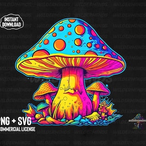 Trippy Giant Mushroom-ontwerp: kleurrijke sublimatie png SVG (digitale download)