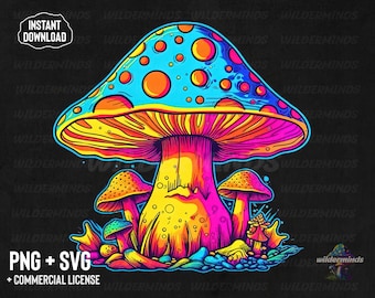 Design champignon géant trippy : sublimation colorée PNG SVG (téléchargement numérique)