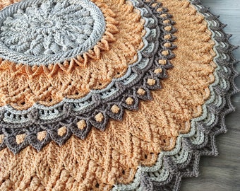 Handmade round doily rug Boho style, crochet carpet from rope cord