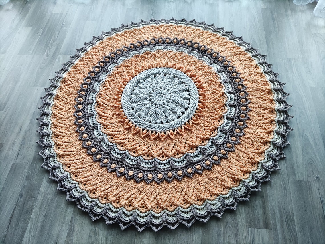Cord Rug Handmade Crochet Round Doily Rug – Boho Style Rope Cord Carpet for Home ...