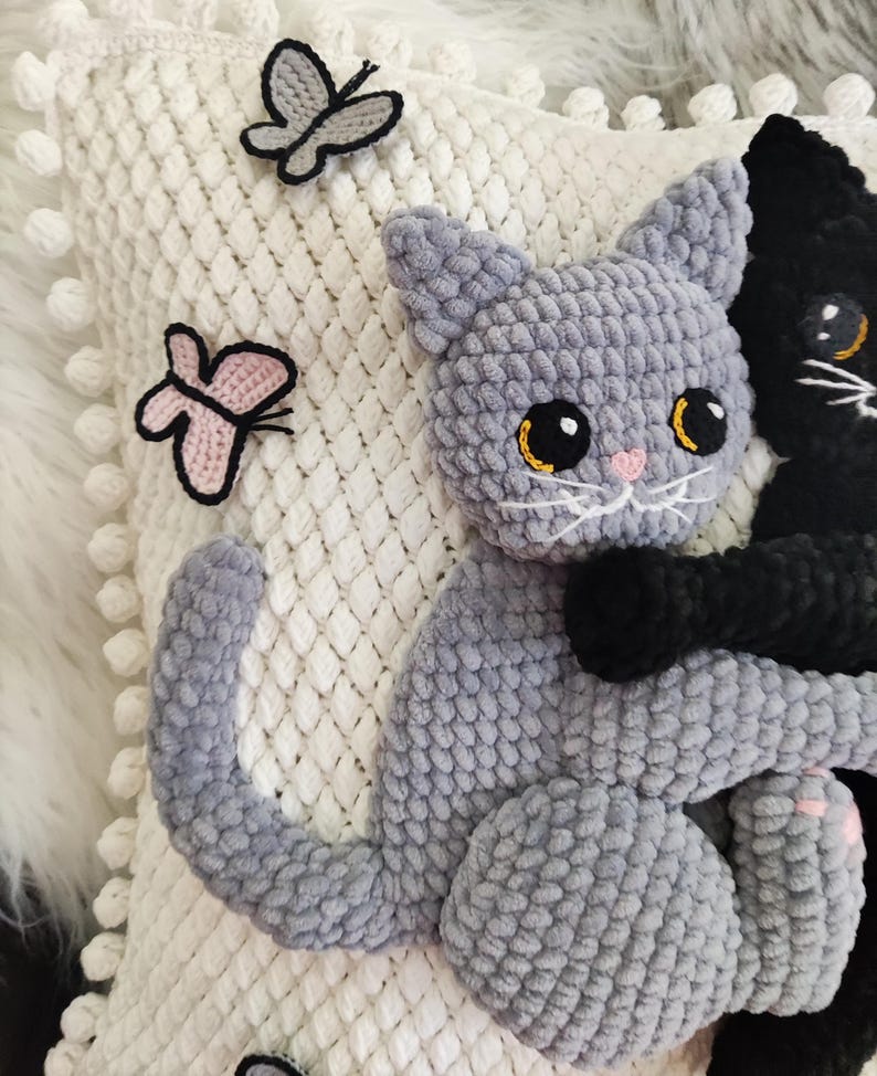 Unique Crochet pillow with cute cats