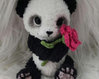 Cute Pocket Handmade Plush Panda Bear – Realistic Mini Amigurumi Toy, Unique Valentine’s Gift for Panda Lovers