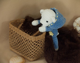 Handmade polar Teddy bear plush amigurumi toy, cute stuffed baby bear, gift for kid, ready to ship
