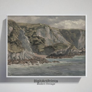 Printable Coastal Nautical Seascape, Vintage Wall Art, Antique Oil Painting, Moody Ocean, Soft Muted Tones, Calming, Coastal, Downloadable
