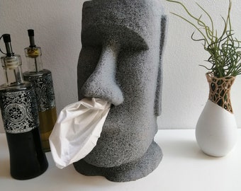 Taschentuchspender "Moai", 3D-Druck Statue, Steinoptik lackiert