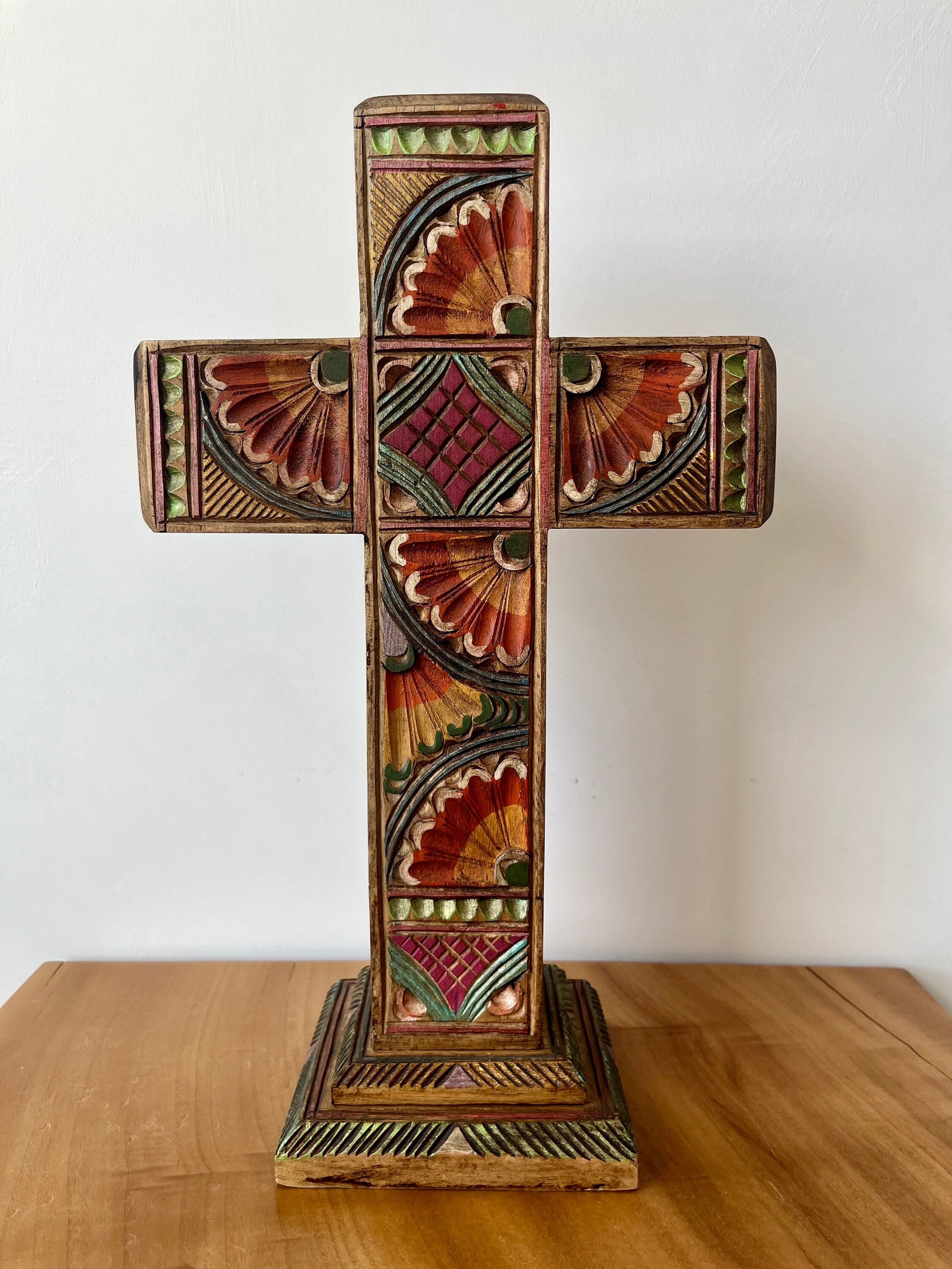 Birsppy HORLAT Wood Cross Hand Painted 25cms. Latin American Cross. Cross  made from wood.