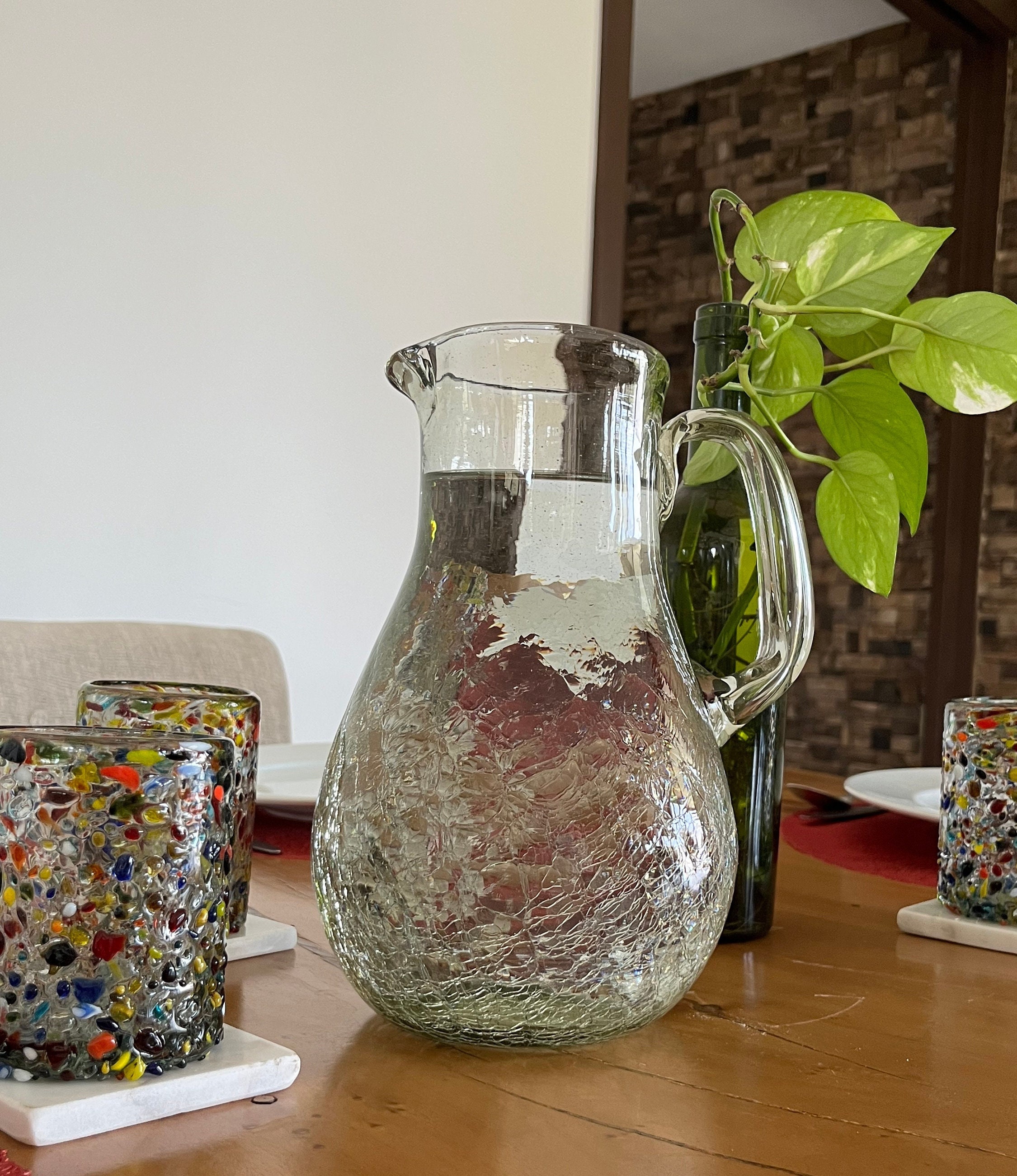 Mexican Glass hand blown glass jar-pitcher/creamer/coffee/agua fresca –  Jumpinghigh