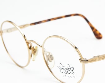 Vintage Luxottica Gold Round Eyeglasses, 1980s J.Boys 73 Frame