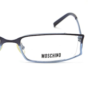 Gafas MOSCHINO azules rectangulares Y2K, montura estrecha Slime de los años 2000.