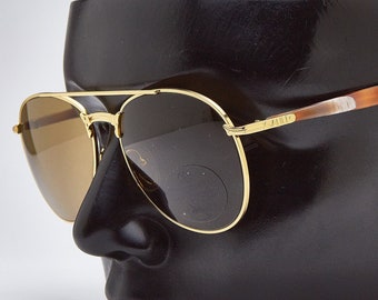 Galileo Gold Aviator Sunglasses, Brown Horn Texture, 90s Vintage