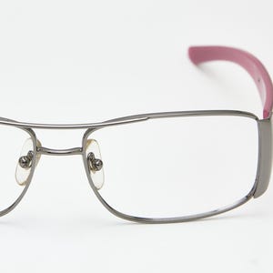 PRADA Red & Gray Metal Eyeglasses – 2000s Cyberpunk Glasses Minimalist Frames