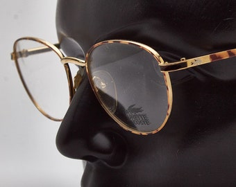 vintage eye glasses LACOSTE 913 Gold Brown Metal Frame Round Sunglasses Aviator