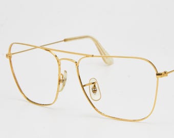 Vintage Ray Ban Caravan Aviator Eyeglasses, Gold Frame, 80s Bausch & Lomb