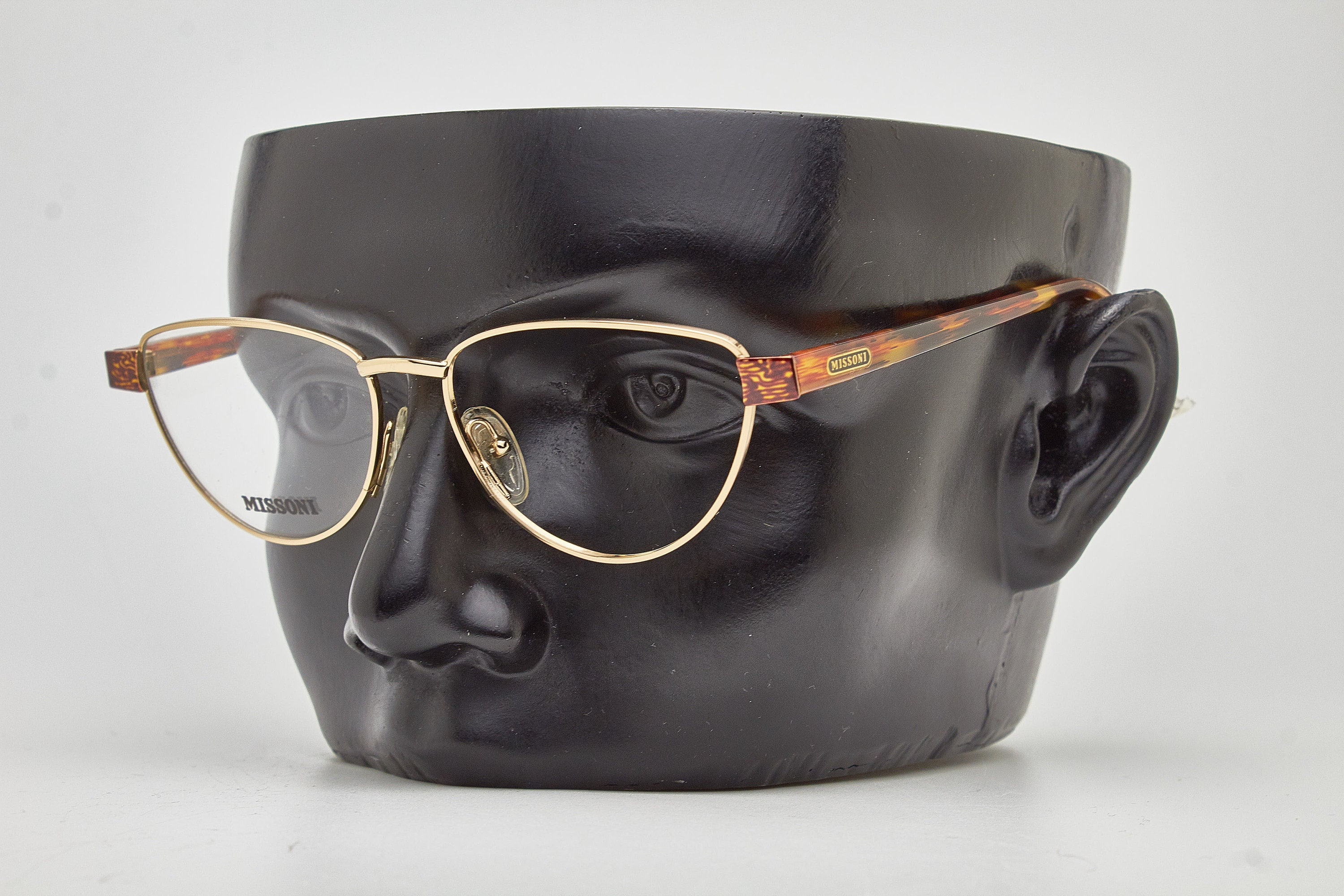 Vintage 80s MISSONI Cat-eye Glasses, Gold Metal Frame 