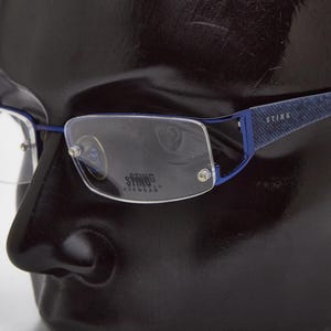 2000s vintage STING blue eyeglasses,slim rectangular shades,narrow glasses,Y2K eyeglasses,angular frames,fancy glasses