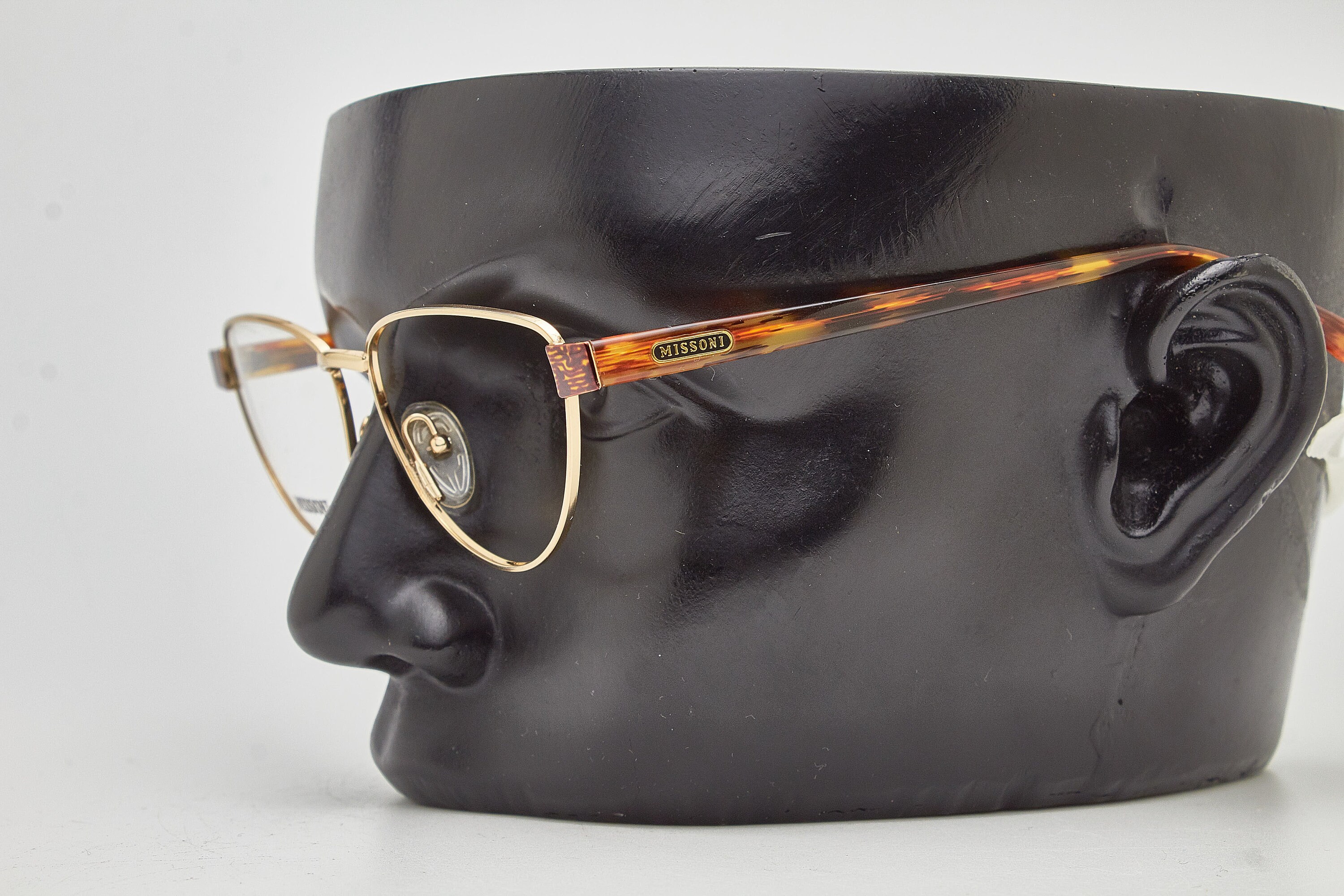 Vintage Missoni Gold Tortoise Trim Square Cat Shaped  Italian Designer Eyewear Vintage 80s MISSONI Cat-eye Glasses, Gold Metal Frame  main image 3