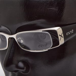 2000s vintage EXTE EX28901 black slim rectangular shades,narrow futuristic frames,eyeglasses,2000s glasses,Y2K eyeglasses,fancy shadow