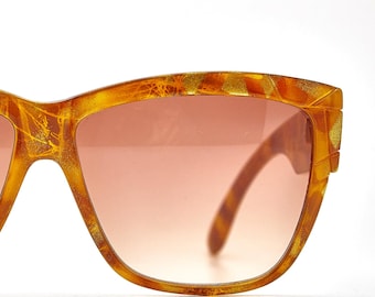 Óculos de Sol Vintage YSL Deauville Yves Saint Laurent, Cor Tartaruga Mel com Mosaico Dourado, Glamour dos Anos 80