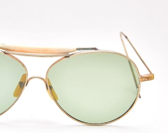 1940s WWII Aviator Sunglasses Pilot Military Green Lenses Vintage Used | Wartime Eyewear Collectible