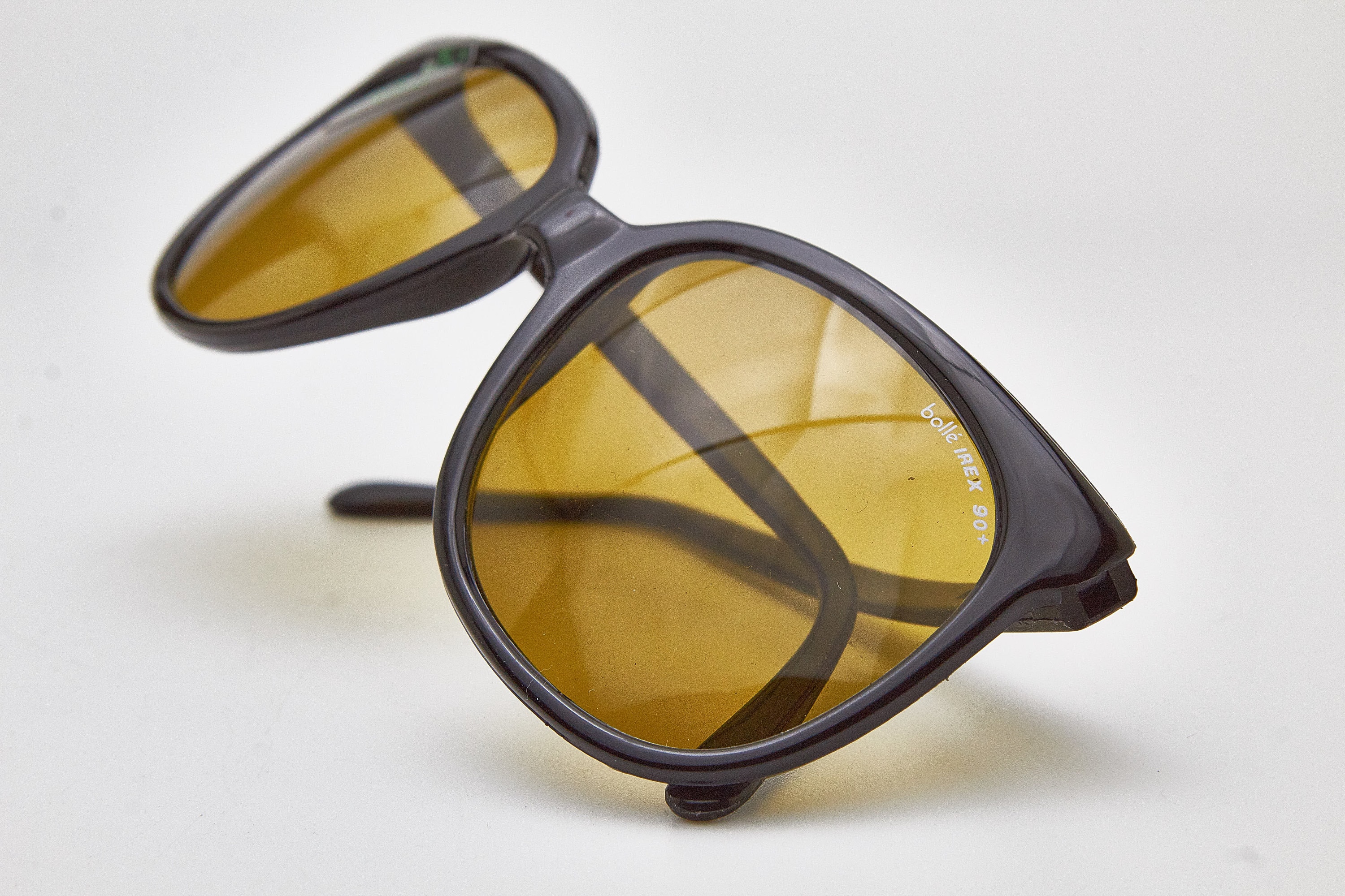 Vintage Bolle Irex 90+ Sunglasses, Black Plastic Frame, 1980s Sci