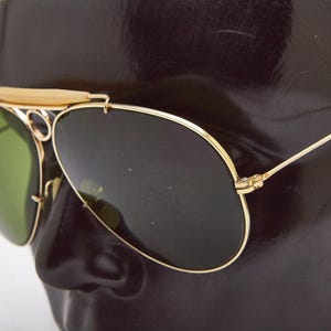 Vintage Ray Ban Shooter Sunglasses, Gold Aviator Goggles, 80s