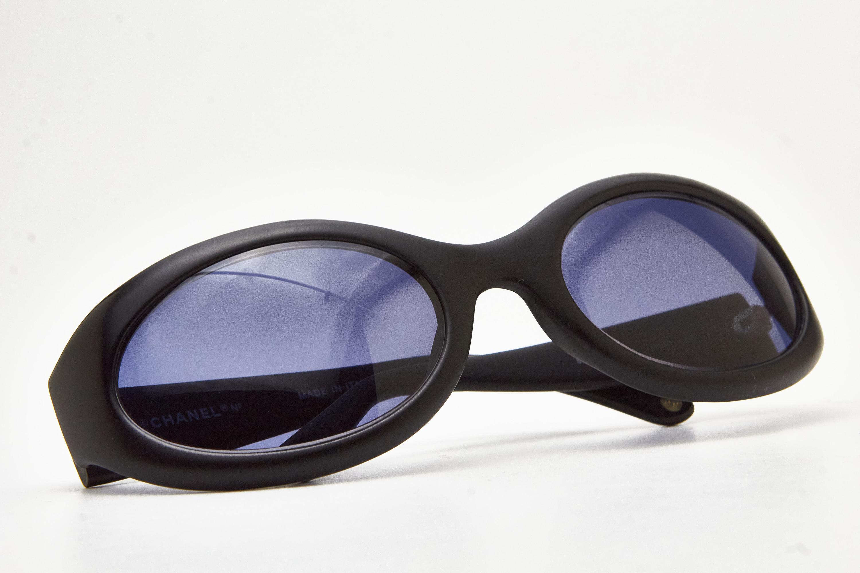 Vintage Chanel 5017 Sunglasses 90s Unisex Black Wraparound Bold