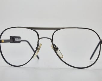 Gafas de aviador FILOS negras vintage, montura metálica extragrande, estilo años 80.