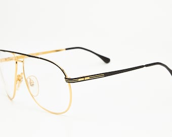 Vintage Defile Master Aviator-glasögon, guld- och svarta bågar, italiensk designer från 1980-talet