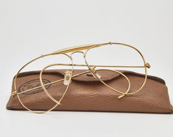Vintage Ray Ban Shooter Sunglasses, Gold Aviator Goggles, 80s