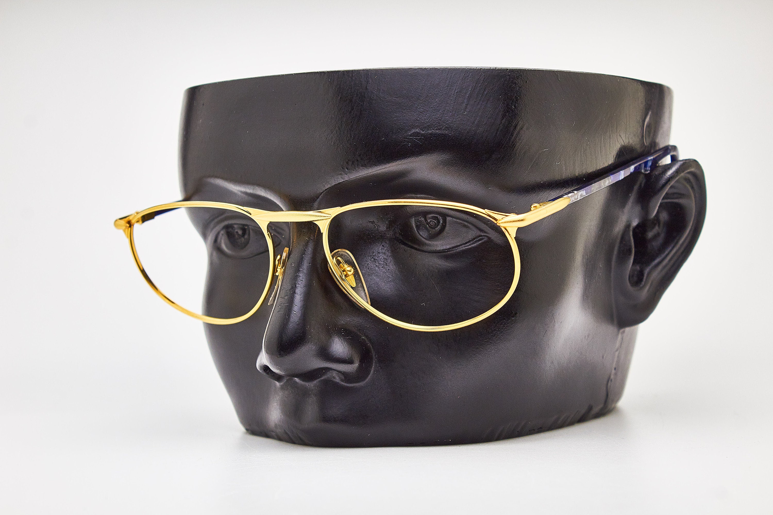 Vintage Lanvin Paris Gold & Blue Oval Glasses, New Old 