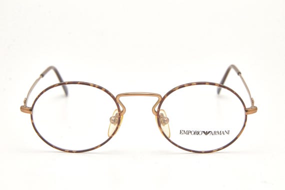 Emporio Armani, Emporio Armani 029 Round Wire Eyeglasses, Vintage 90s Armani Frame, Tortoise Shell Optical Glasses, Deadstock Italy