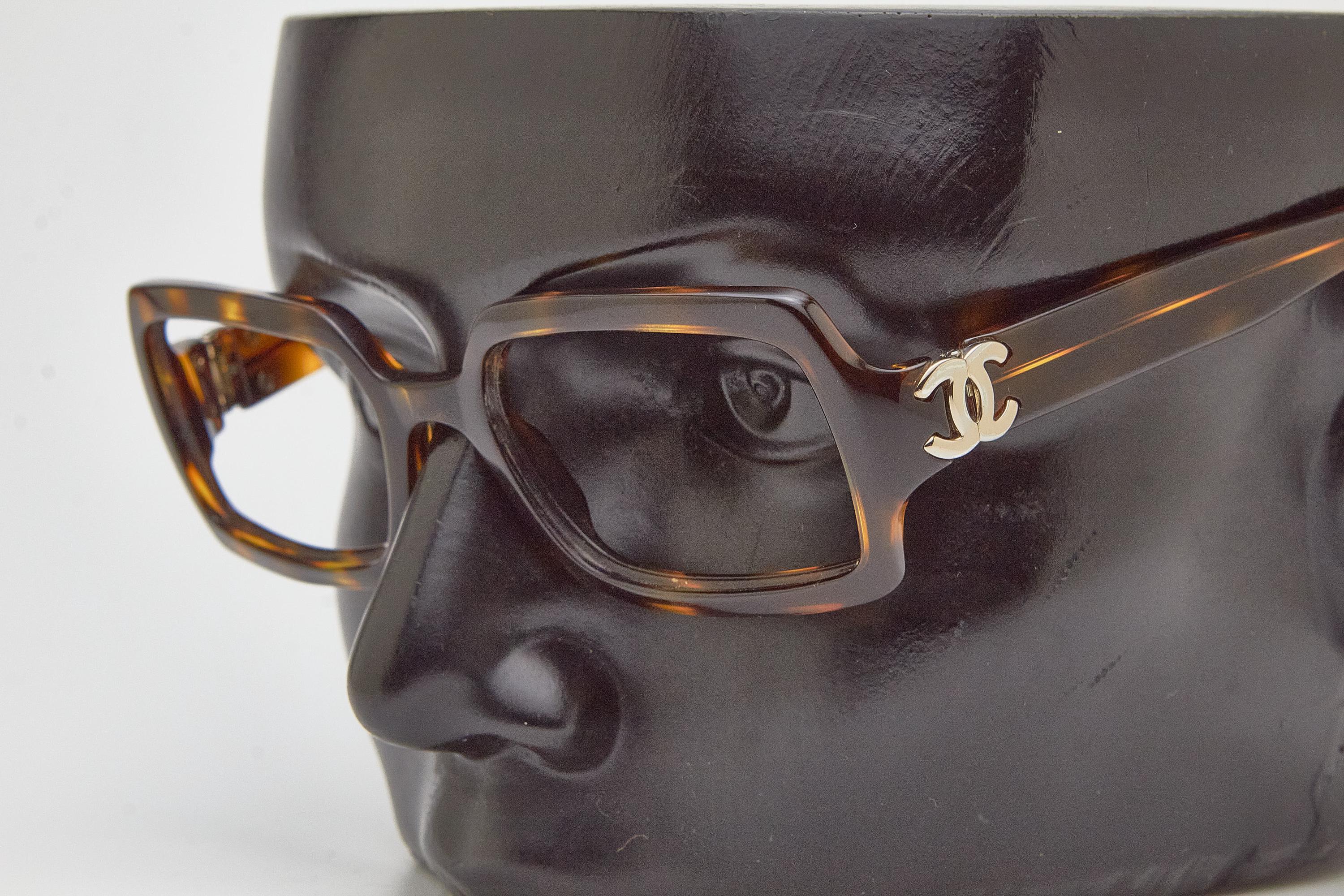Authentic Chanel glasses large beautiful brown women CHANEL Eyeglasses: Square Eyeglasses, metal & calfskin  main image 4