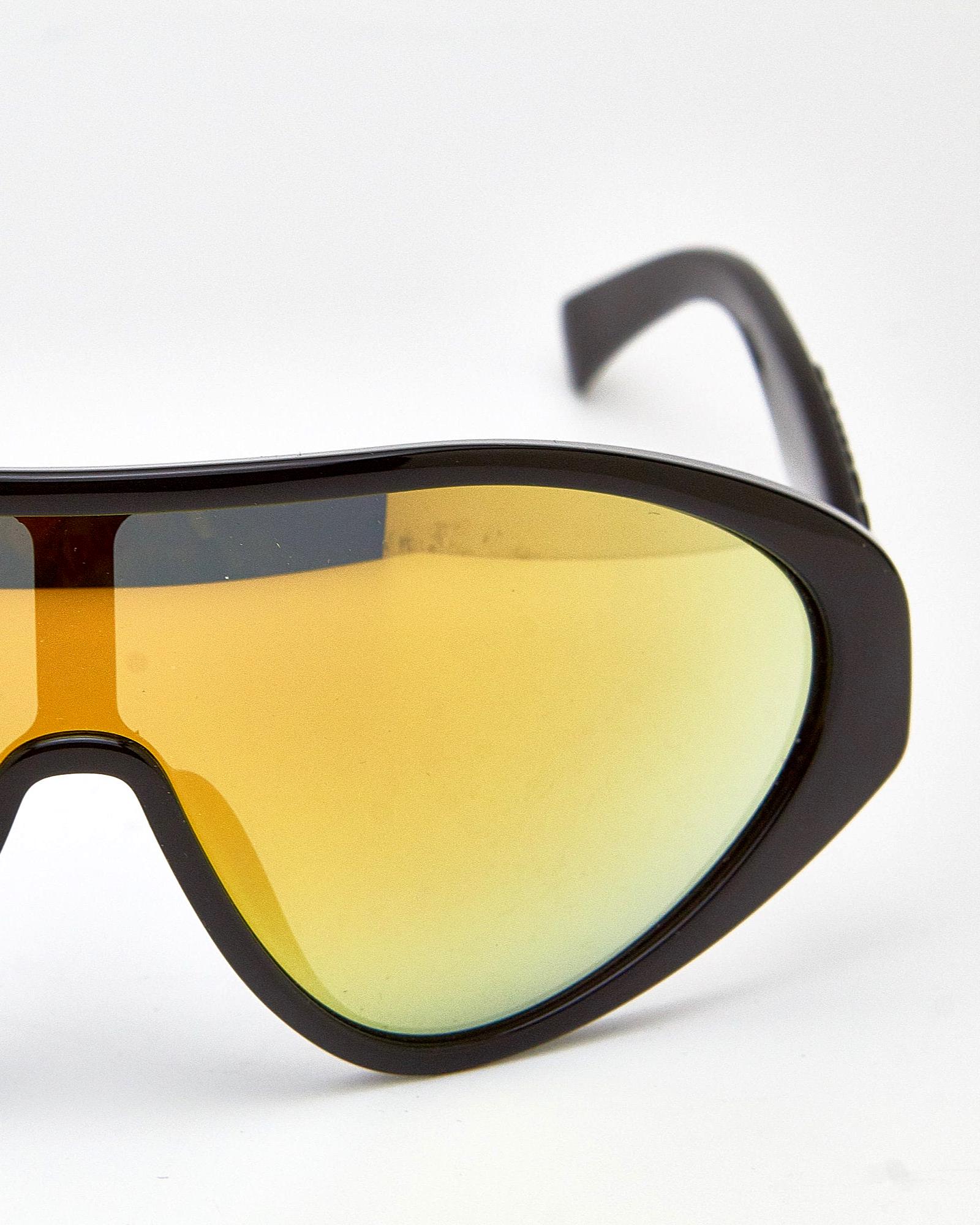 MOSCHINO Black Streamlined Shield Oversized Sunglasses | Gold