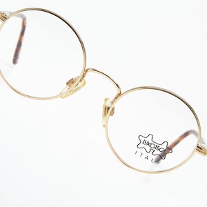 vintage LUXOTTICA J.BOYS 73 Round eyeglasses Metal gold frame tortoise eyeglasses 1980s Round golden eyewear golden glasses 80s eyeglasses