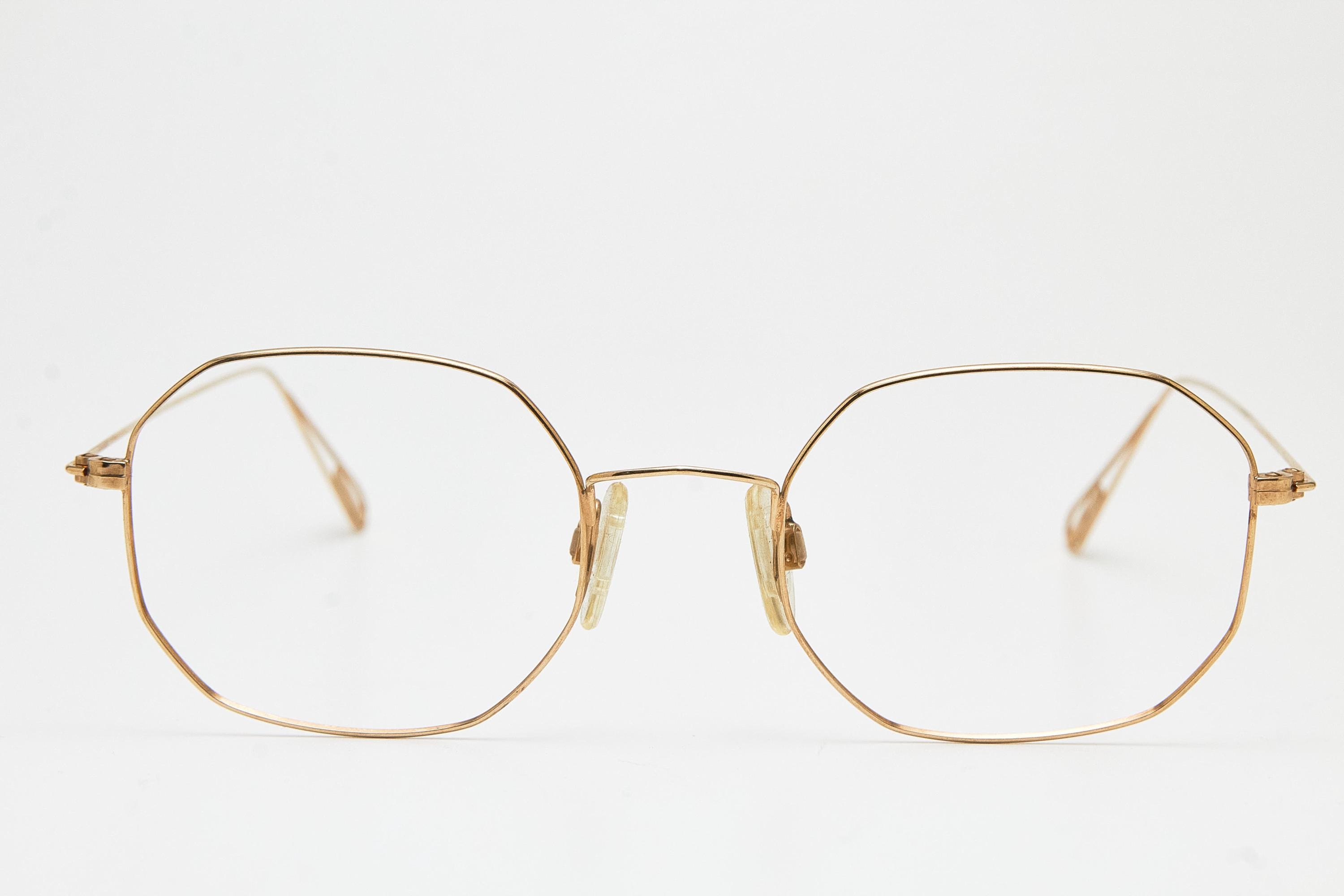 Vintage ELLESSE Gold Frame Octagonal Eyeglasses, 1980s Geometric