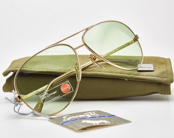 Vintage Photochromic Sunglasses Serengeti Simba Species, Gold Oversized Aviator Sunglasses 1980s with Green Lenses Change Tint